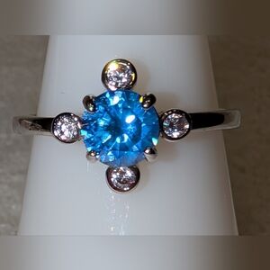 *BP #2272 Blue Topaz (Lab) on Rhodium Size 6 Ring BRAND NEW